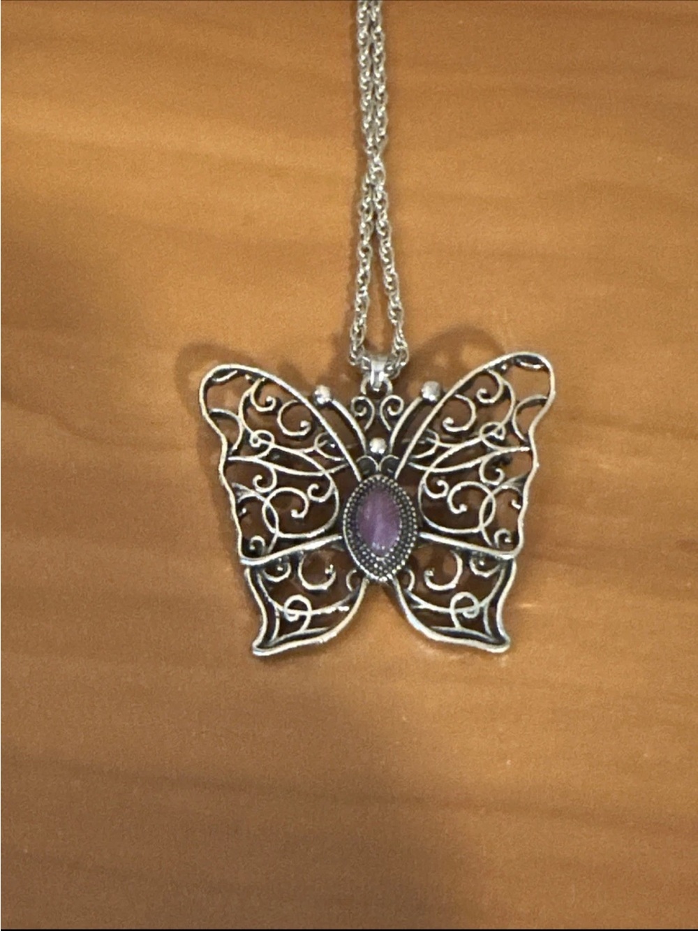 Toni Silver-Tone Metal Butterfly Fluorite Pendant Necklace